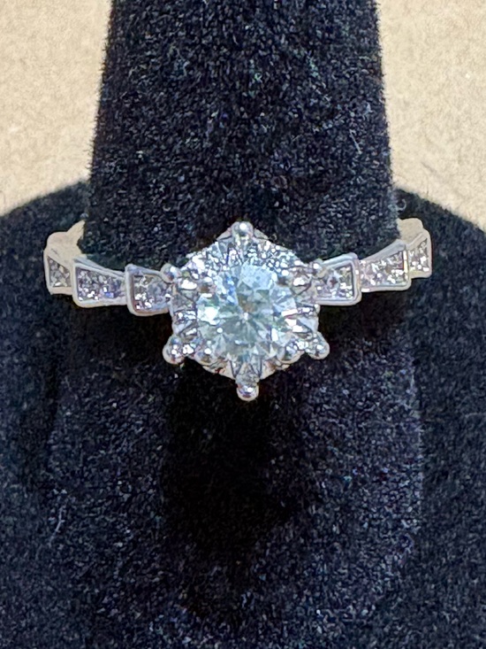 Moissanite Jewelry - Round Halo Moissanite Ring in Silver